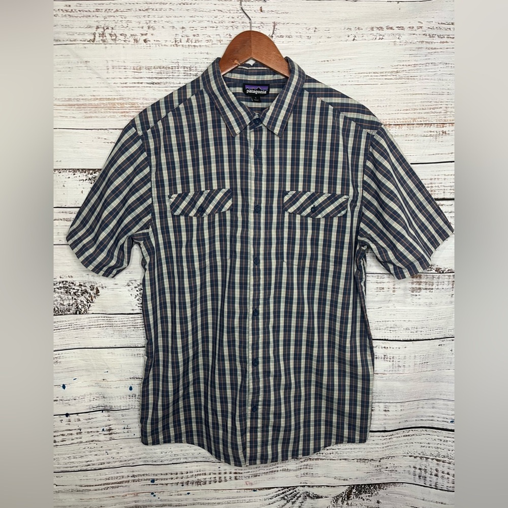PATAGONIA HIGH MOSS Men's Short Sleeve Lightweight Outdoor Plaid Shirt Size L